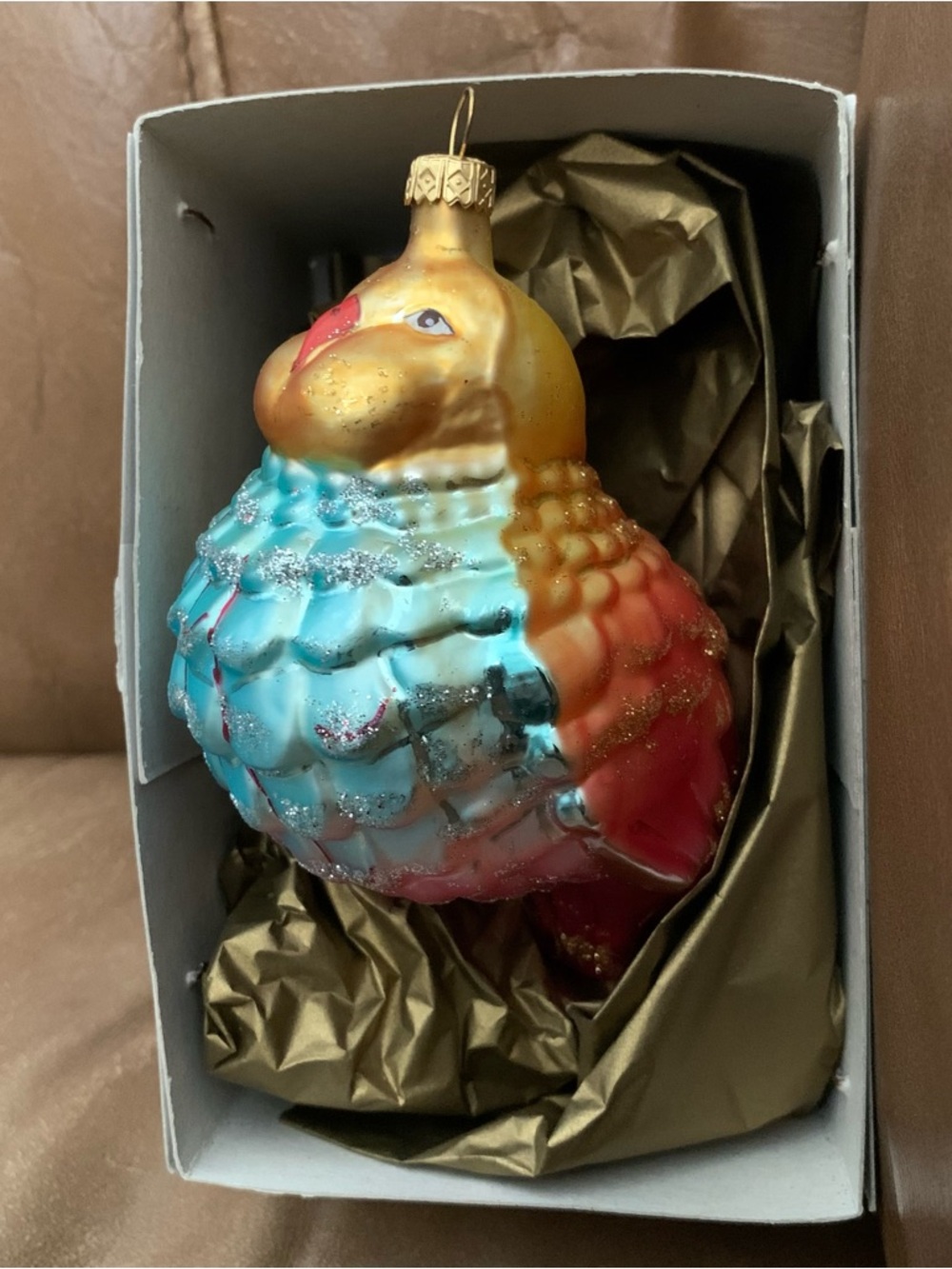 Polish Partridge Glass Christmas Ornament 5”Multicolor Sparkle Bird with Box